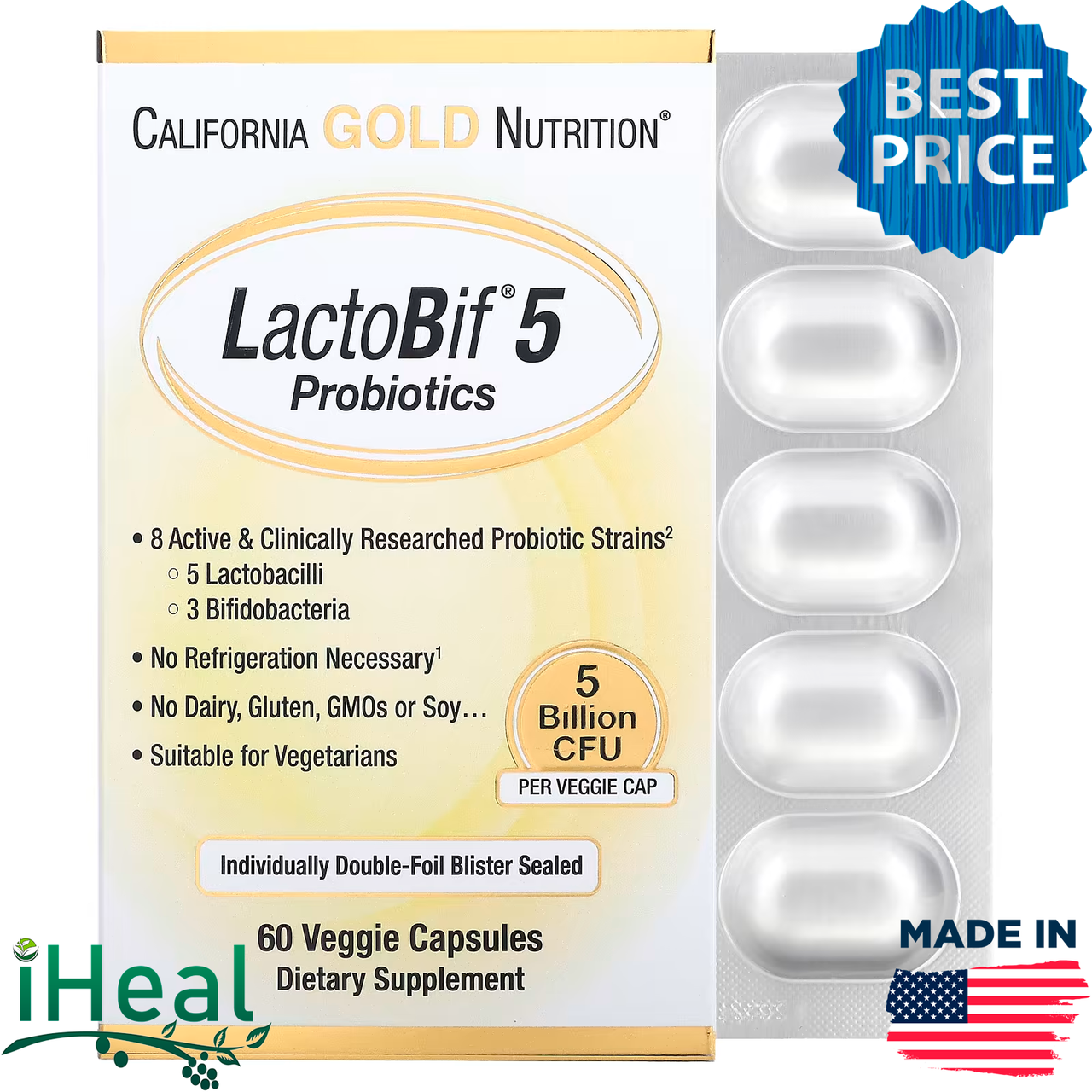 

California Gold Nutrition, LactoBif, пробиотики, 5 млрд КОЕ, 60 капсул