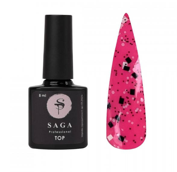 

Топ для ногтей без липкого слоя Saga Top Geometry №1 с черно - белыми частичками 8мл, Белый