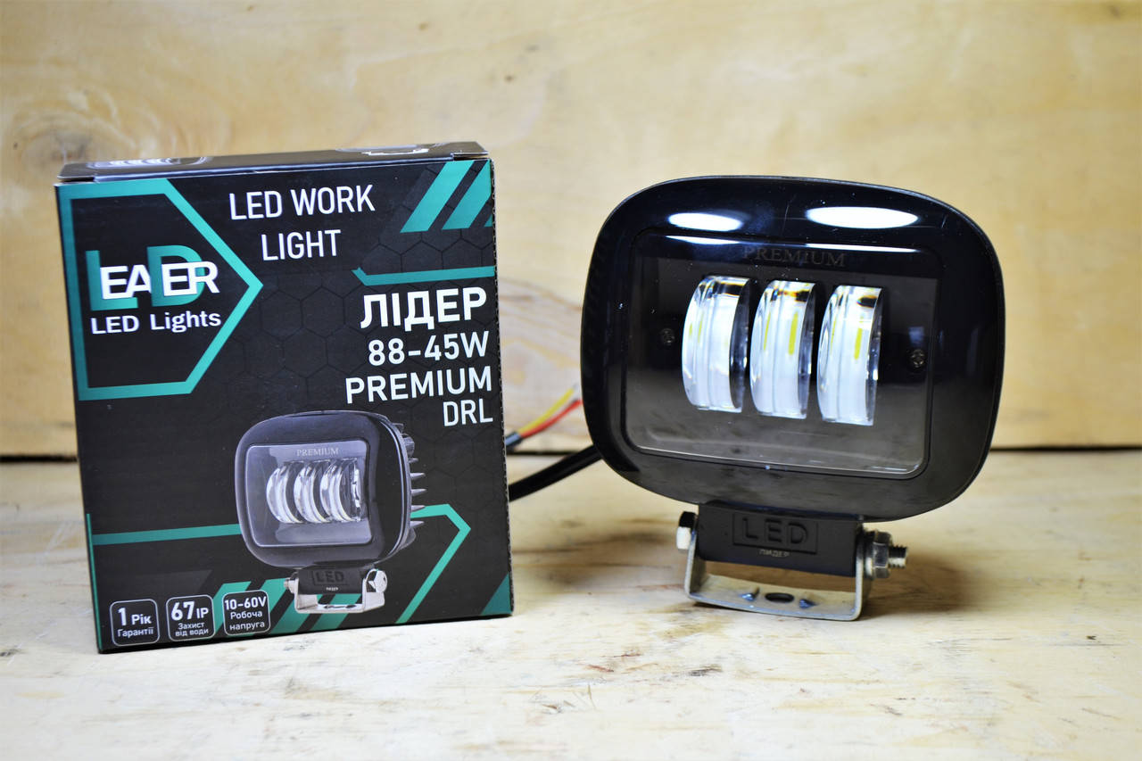 

Дополнительная светодиодная LED фара 45Вт Квадратная (Black), Четкой световой теневой границей ДХО LEADER NEW, Черный