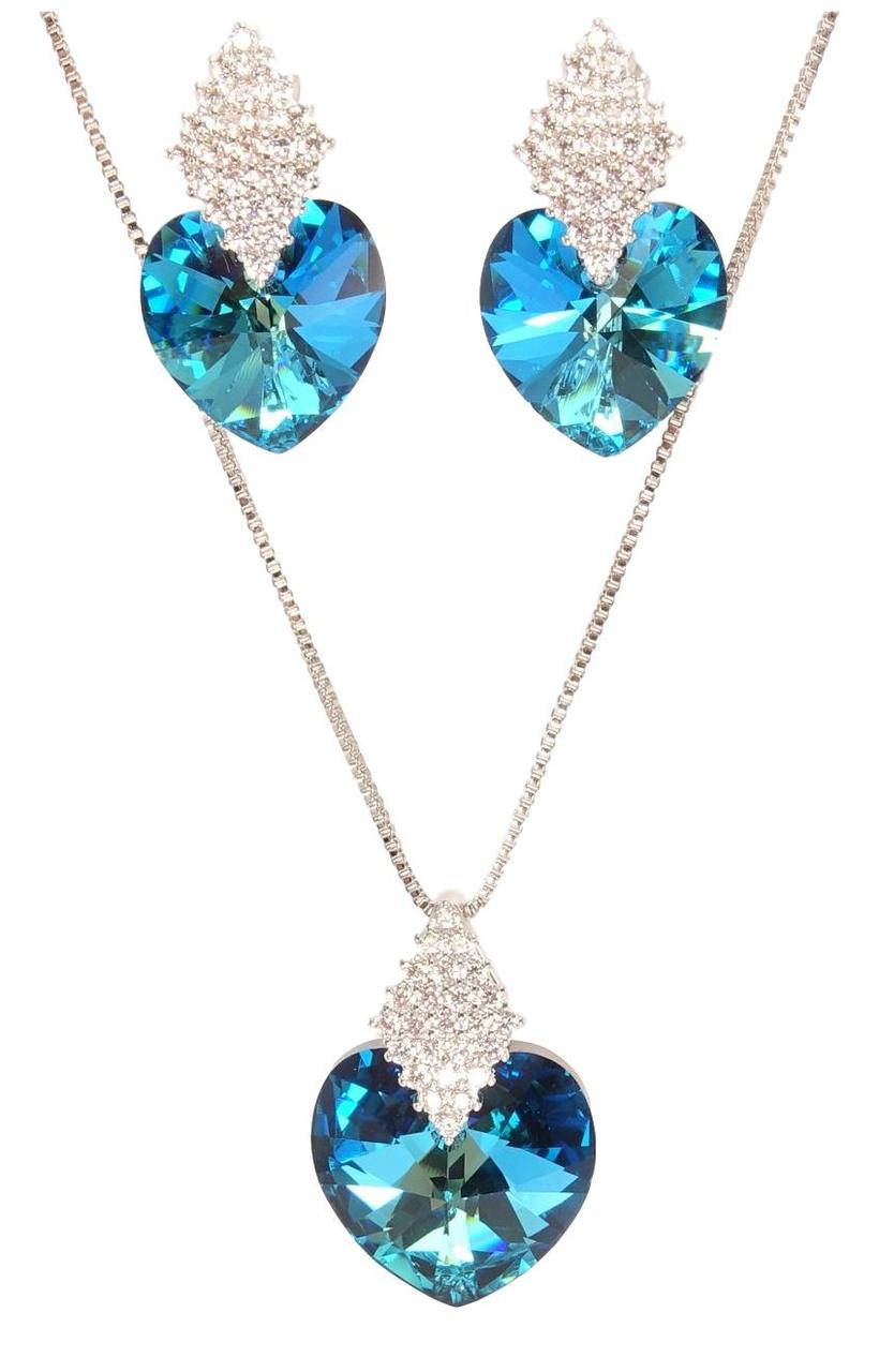 

Набор XP Родий с кристаллами Swarovski Серьги Кулон на цепочке "Ромб Цирконий и Кристалл Сердечко" дл. 39-44см