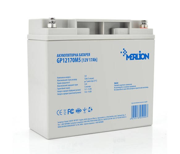 

Аккумулятор AGM - 17 Ач, 12 В Гелевый Merlion GP12170M5 Q4