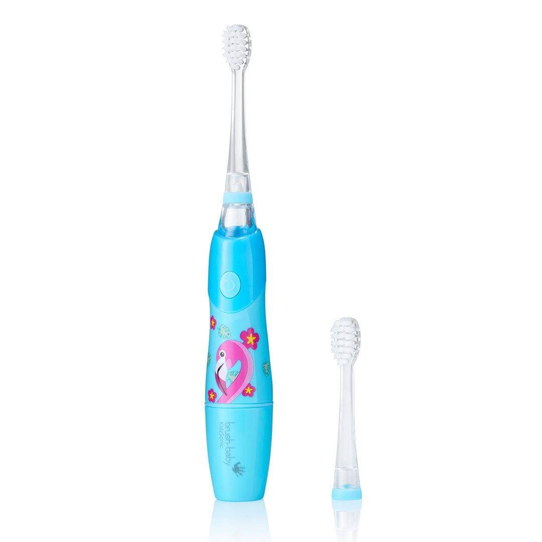 

Электрическая звуковая зубная щетка Brush-Baby KidzSonic (3+), фламинго 2 насадки