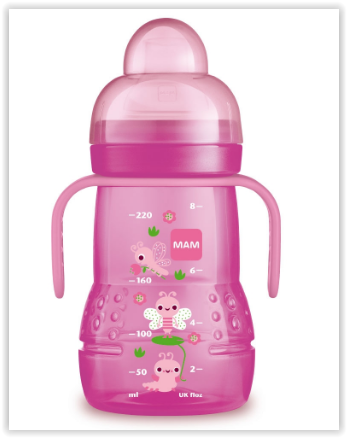 

Mam Trainer+ Pink Переходная Бутылка 220 мл с соской с мягким носиком 2 шт. для воды. УЦЕНКА без крышки, Розовый