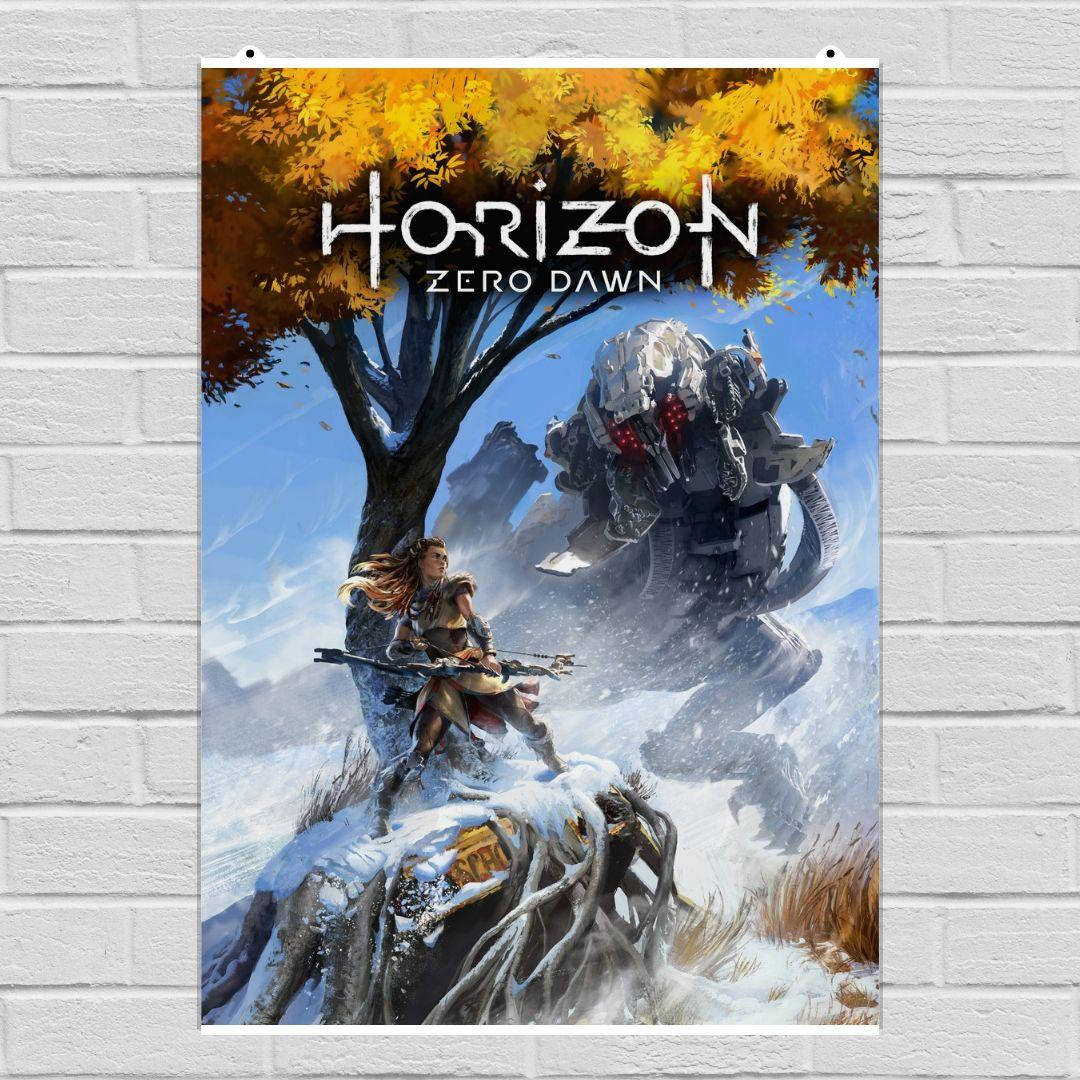 

Постер Элой с луком и огромный робот. Horizon Zero Dawn. Размер 42x30см (A3). Матовая бумага
