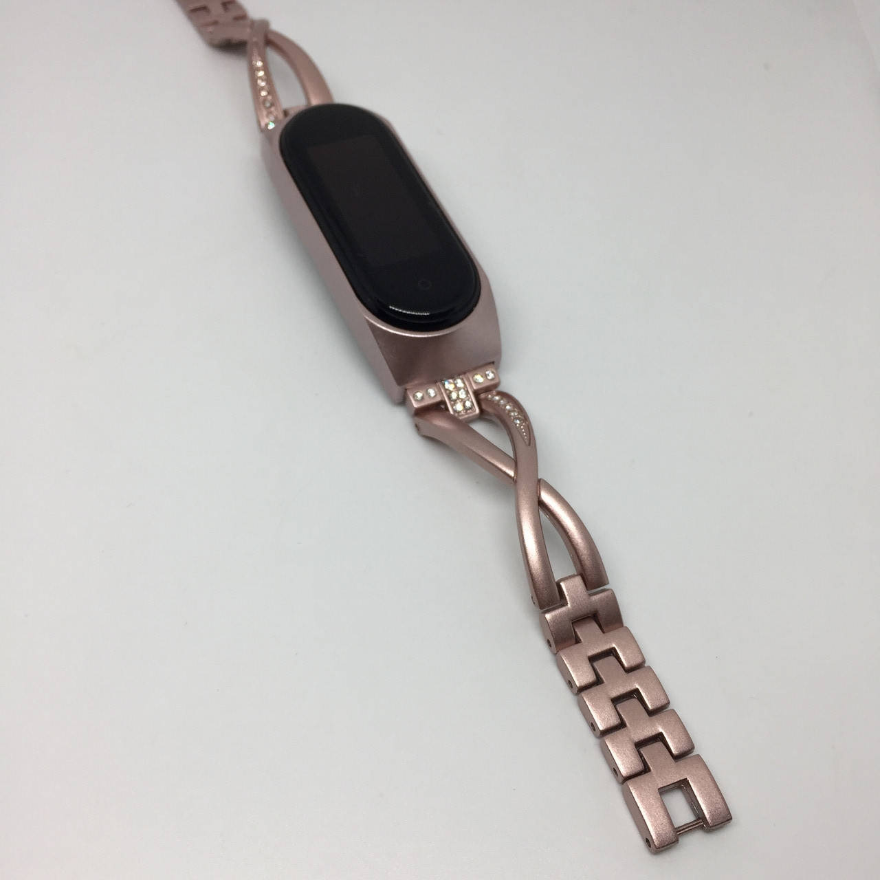 

Ремешок металлический mi band 4 mi band 3 со стразами розовый матовый