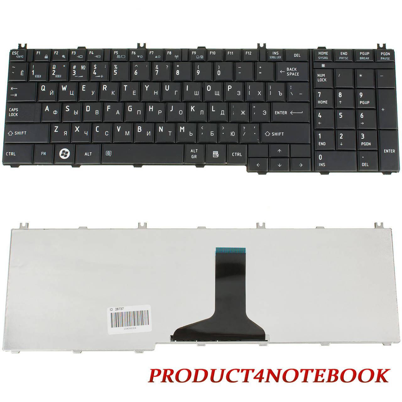 

Клавиатура для ноутбука TOSHIBA (C650, C655, L650, L655, C660, L670, L675) rus, black, Черный