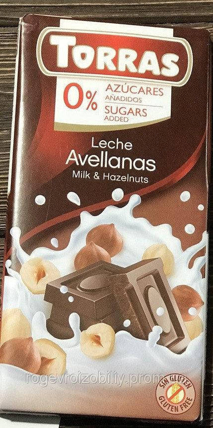 

Шоколад без сахара Torras молочный с фундуком Испания 75г