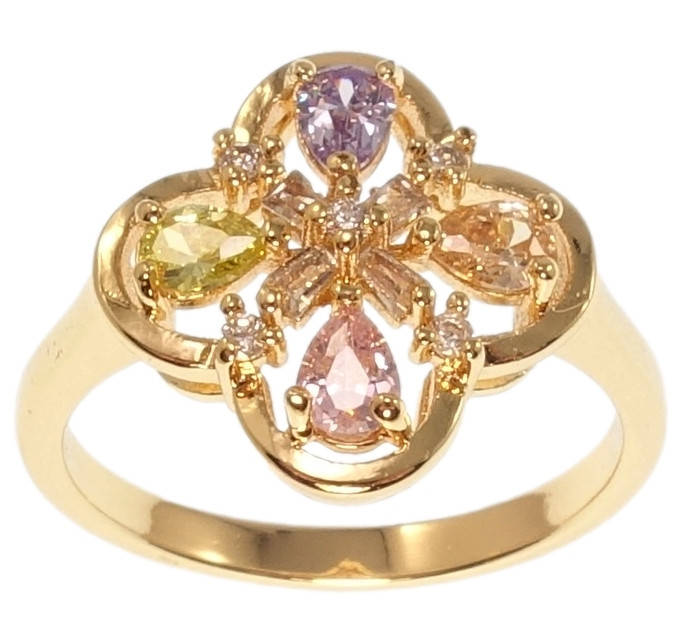 

Кольцо M&L желтый оттенок "Четырехлистник с разноцветным цирконием" р.16,17,18