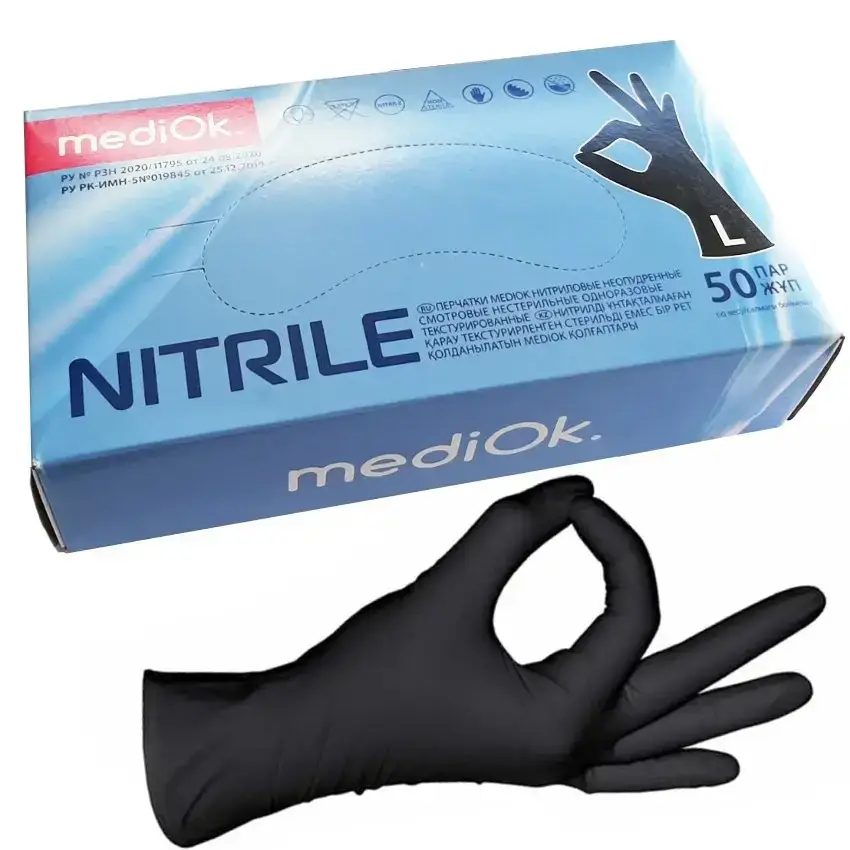 

Нитриловые перчатки MediOK,  (8-9), черные, 100 шт, Черный