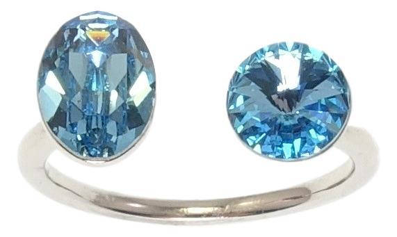 

Кольцо Xuping Родий с кр-ми Swarovski "Два кристалла Aquamarine" р.16-17