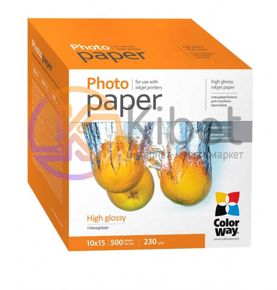 

Фотобумага ColorWay, глянцевая, A6 (10х15), 230 г/м, 500 л (PG2305004R)