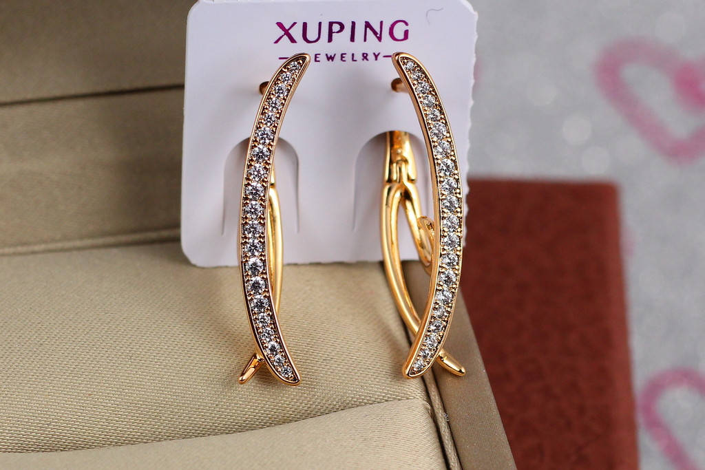 

Серьги Xuping Jewelry двойные дужки 3 см золотистые