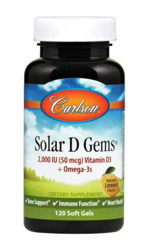 

Рыбий жир с витамином D3, Solar D Gems, Carlson Labs, 2000. МО, 120 гелевых капсул (CAR-01471)