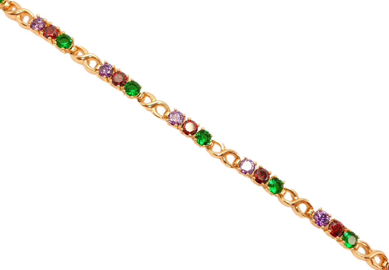 

Браслет XP Позолота 18K "Звенья восьмерками и три цветных кристалла" длина 17;19см х 4,4