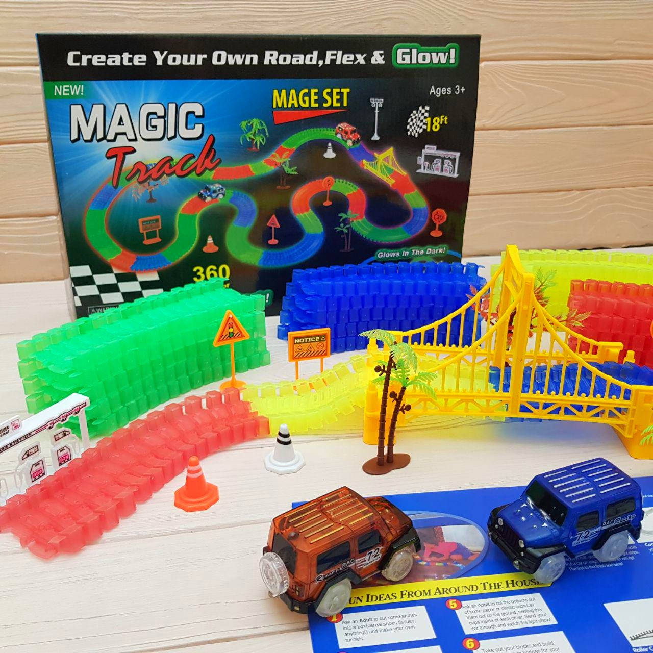 

Светящаяся дорога Magic Tracks 360 деталей Меджик трек 2 машинки джип внедорожник