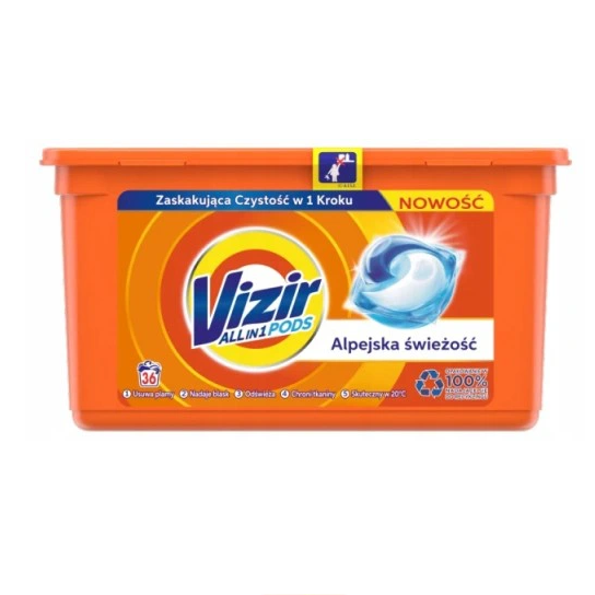 

Гель-капсулы для стирки Vizir Alpejska swiezosc All-in1 Pods 36 капсул Визир Альпийская свежесть универмальные