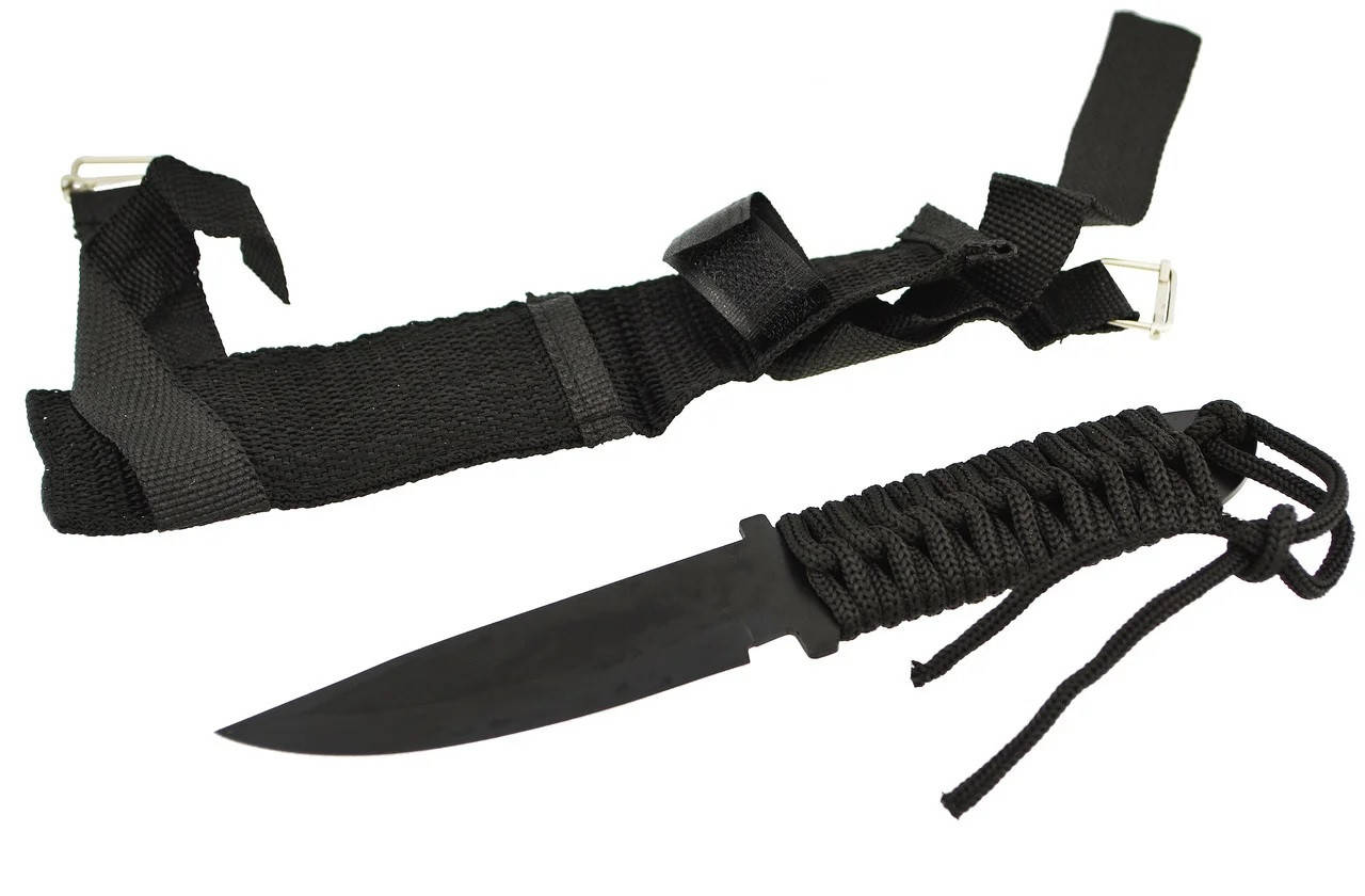 

Ніж тактичний з чохлом, чорний (Плетена ручка, ніж для виживання), Черный