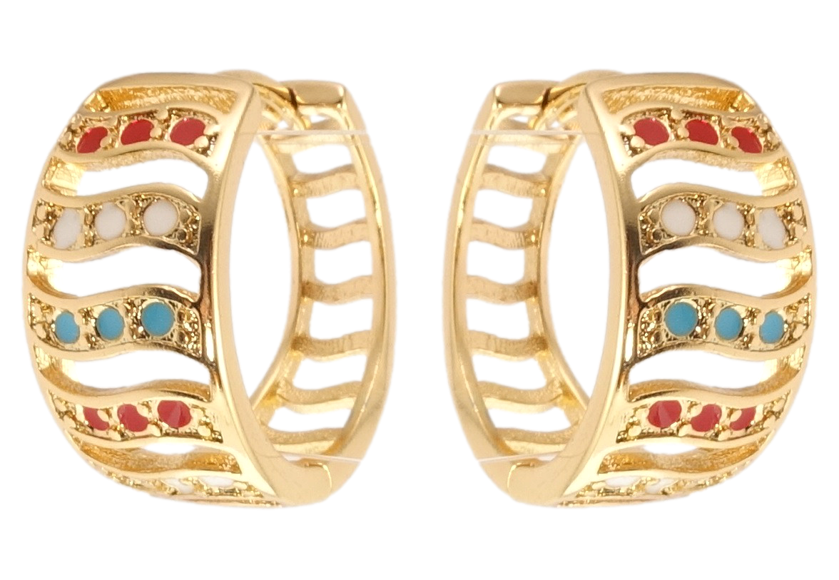 

Серьги Xuping Позолота 18K колечки "Резной орнамент с цветной эмалью"
