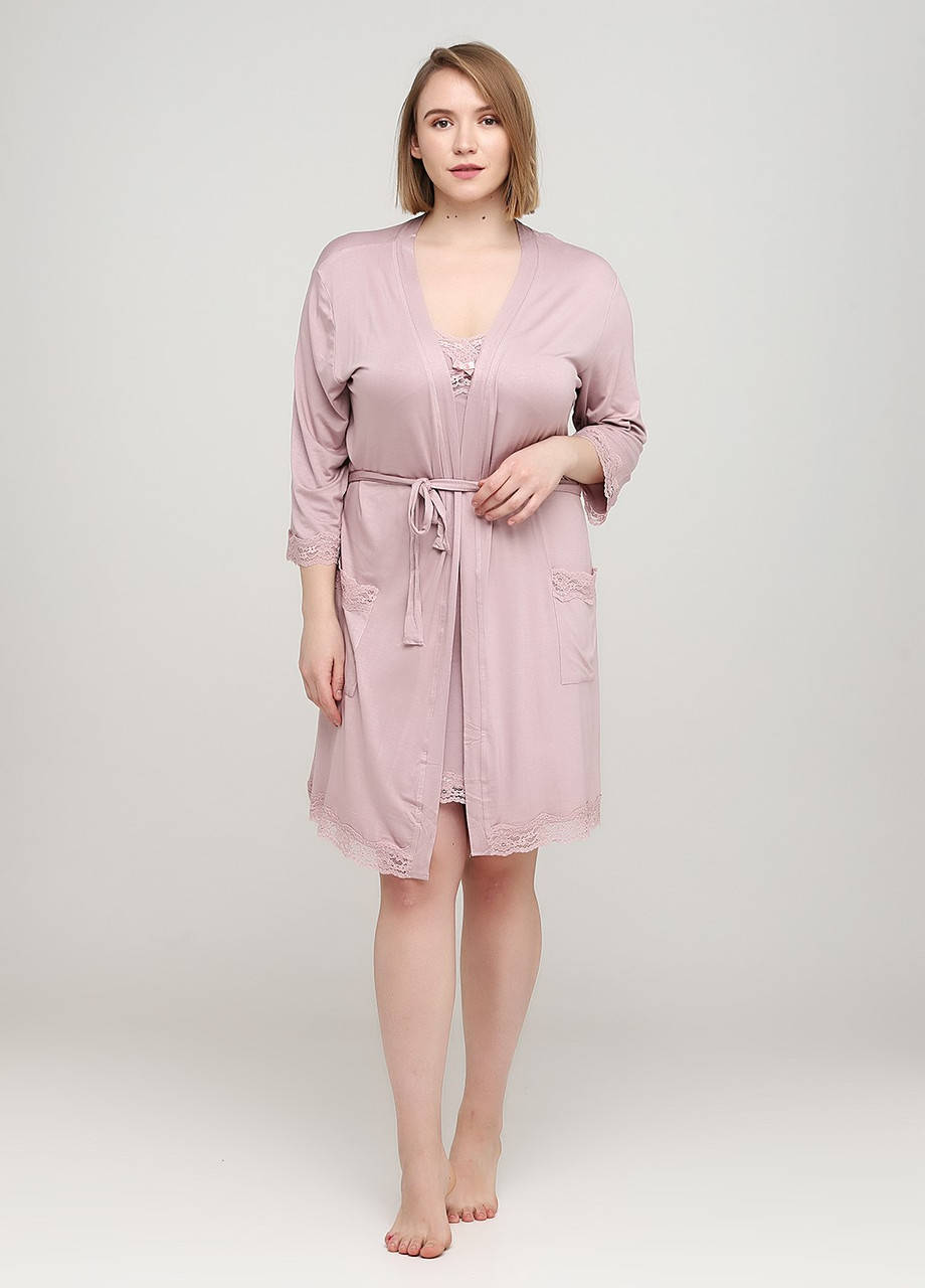 

Пудровый демисезонный комплект (ночная рубашка, халат) Cotpark 4XL