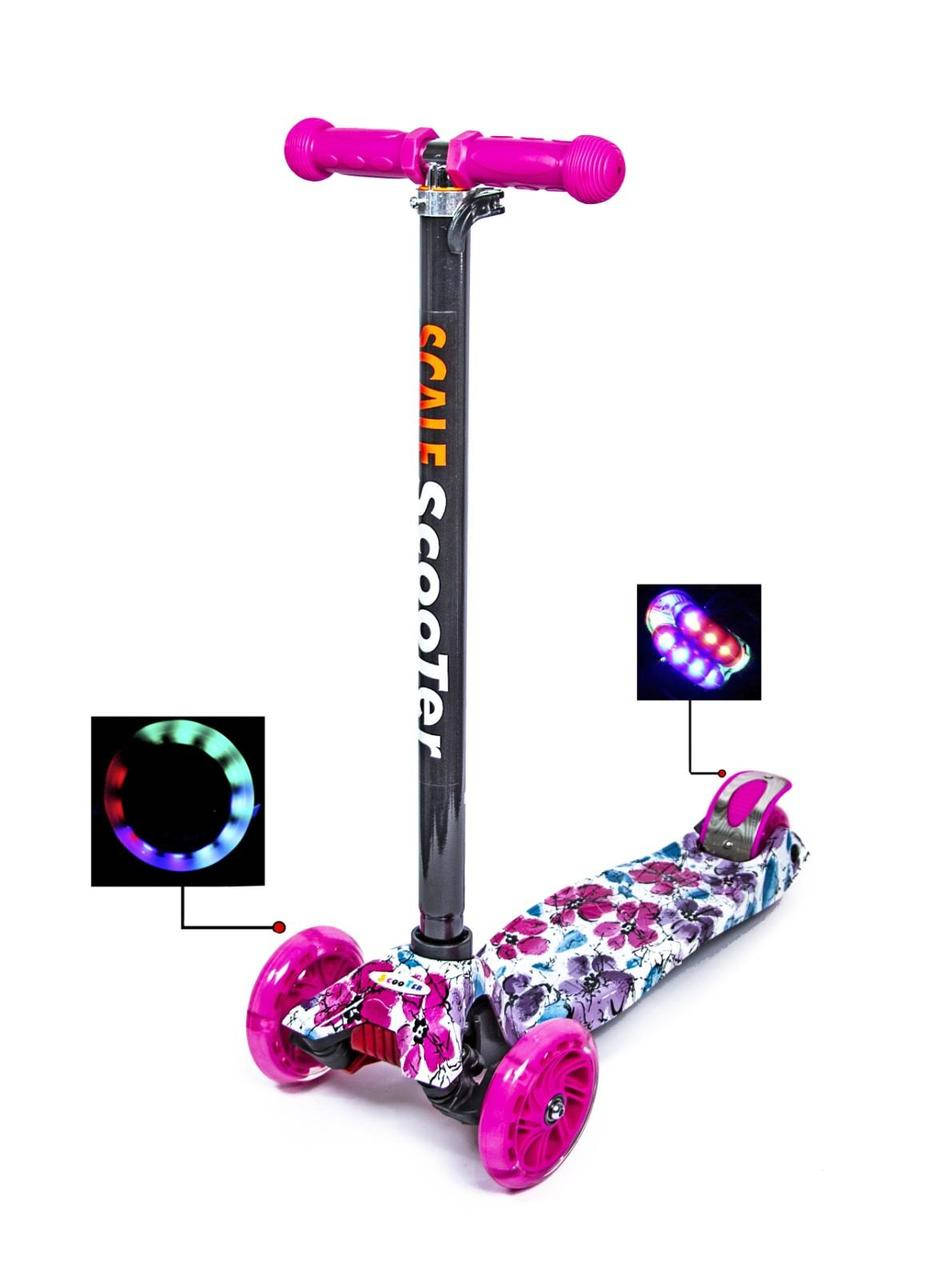 

Детский самокат Scale Sports Макси Малиновые Маки Светящиеся колеса, Малиновый