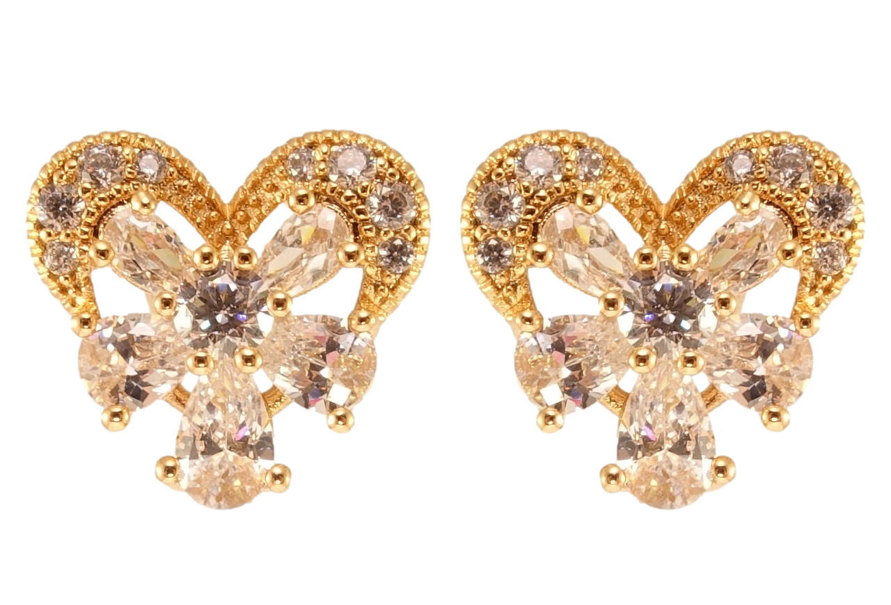

Серьги Xuping Позолота 18K гвоздики (пусеты) "Сердечки с кристальными цветочками"