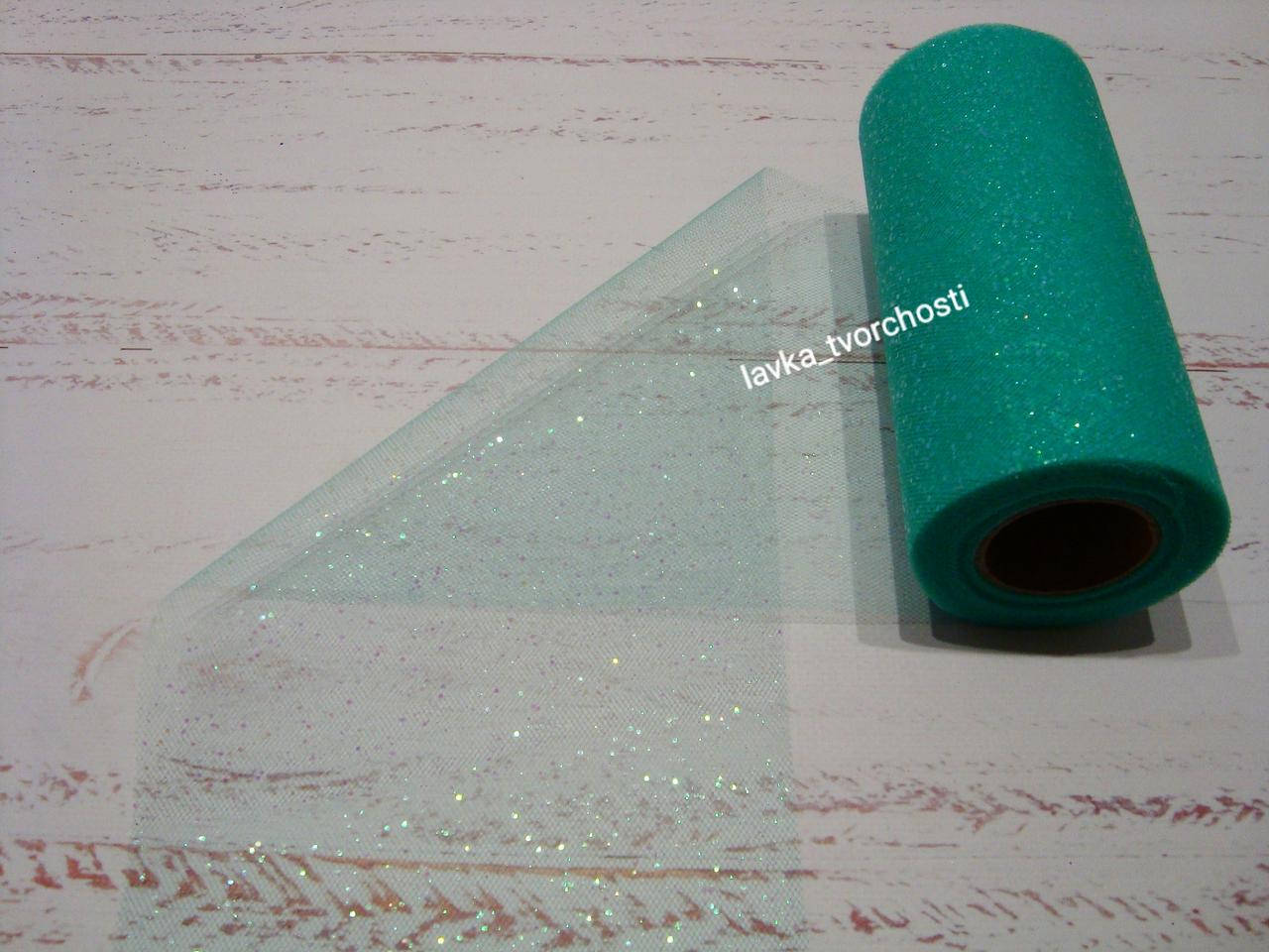 

Фатін з дрібними блискітками хамелеон бірюзовий