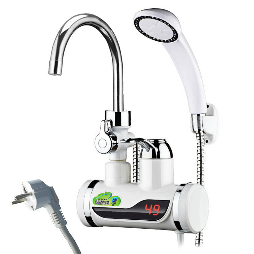 

Кран электрический проточный водонагреватель с душем и LCD экраном боковое подключение NEW