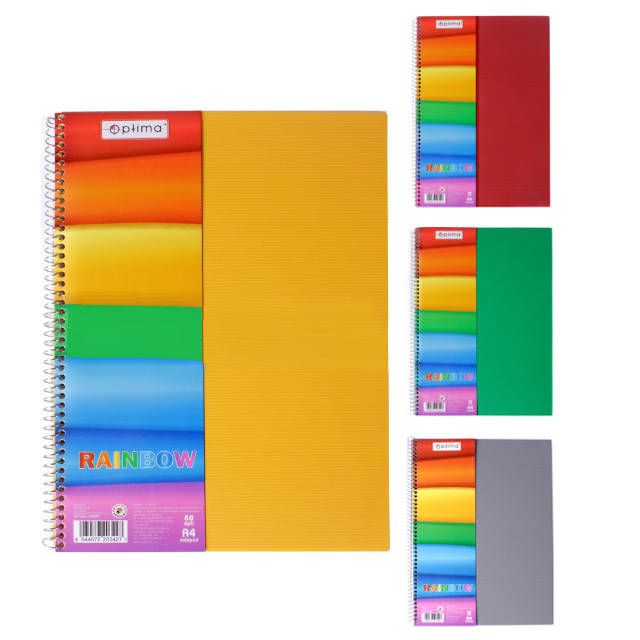 

Тетрадь на спирали А4 Optima Rainbow 80 листов в клетку пластиковая обложка O20342