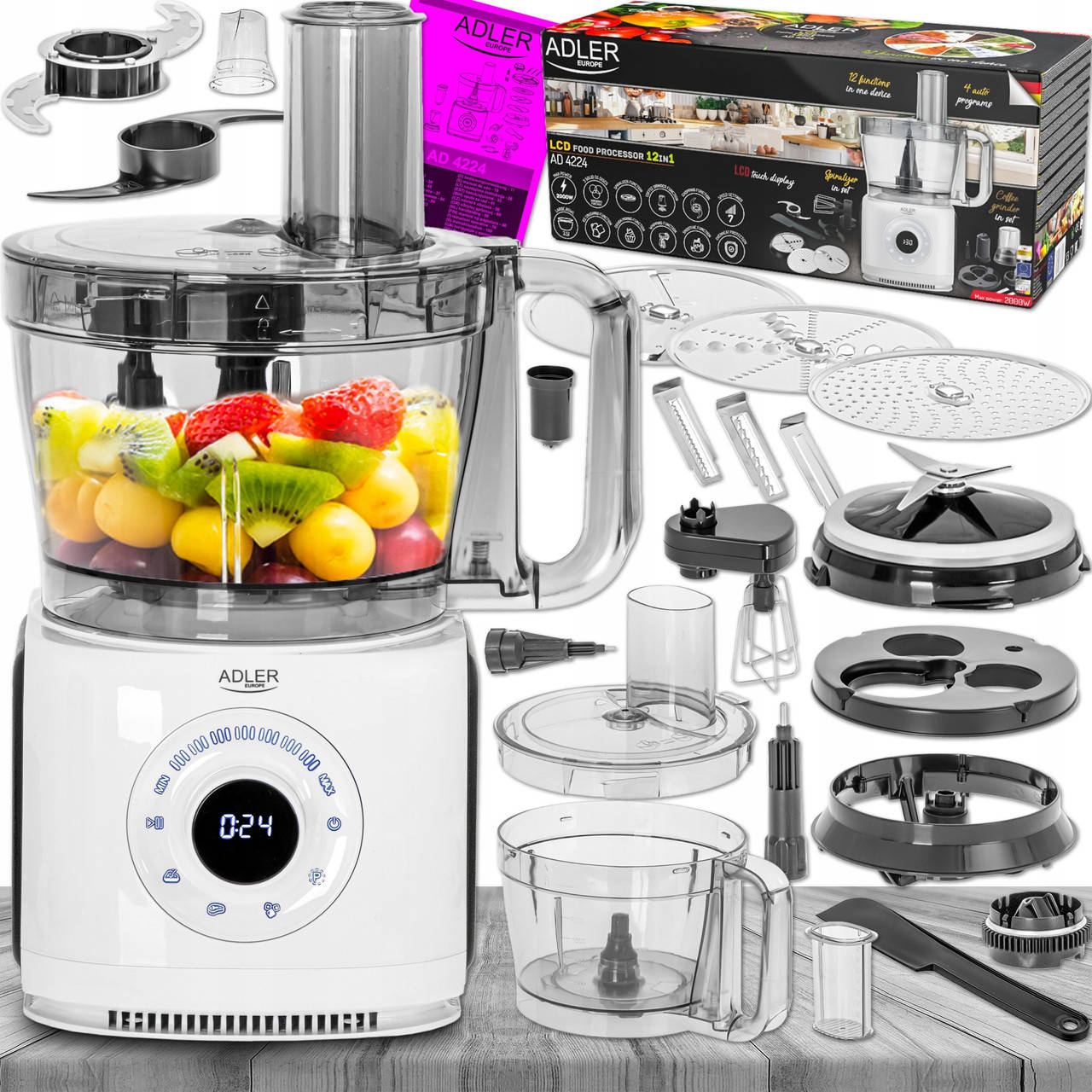 

Кухонный комбайн, кухонна машина Adler AD 4224 (LCD, 12в1, 1000 Вт, Польша)