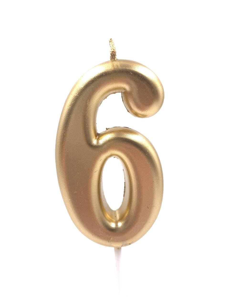 

Свеча-цифра на торт 6 золотистая металлизированная