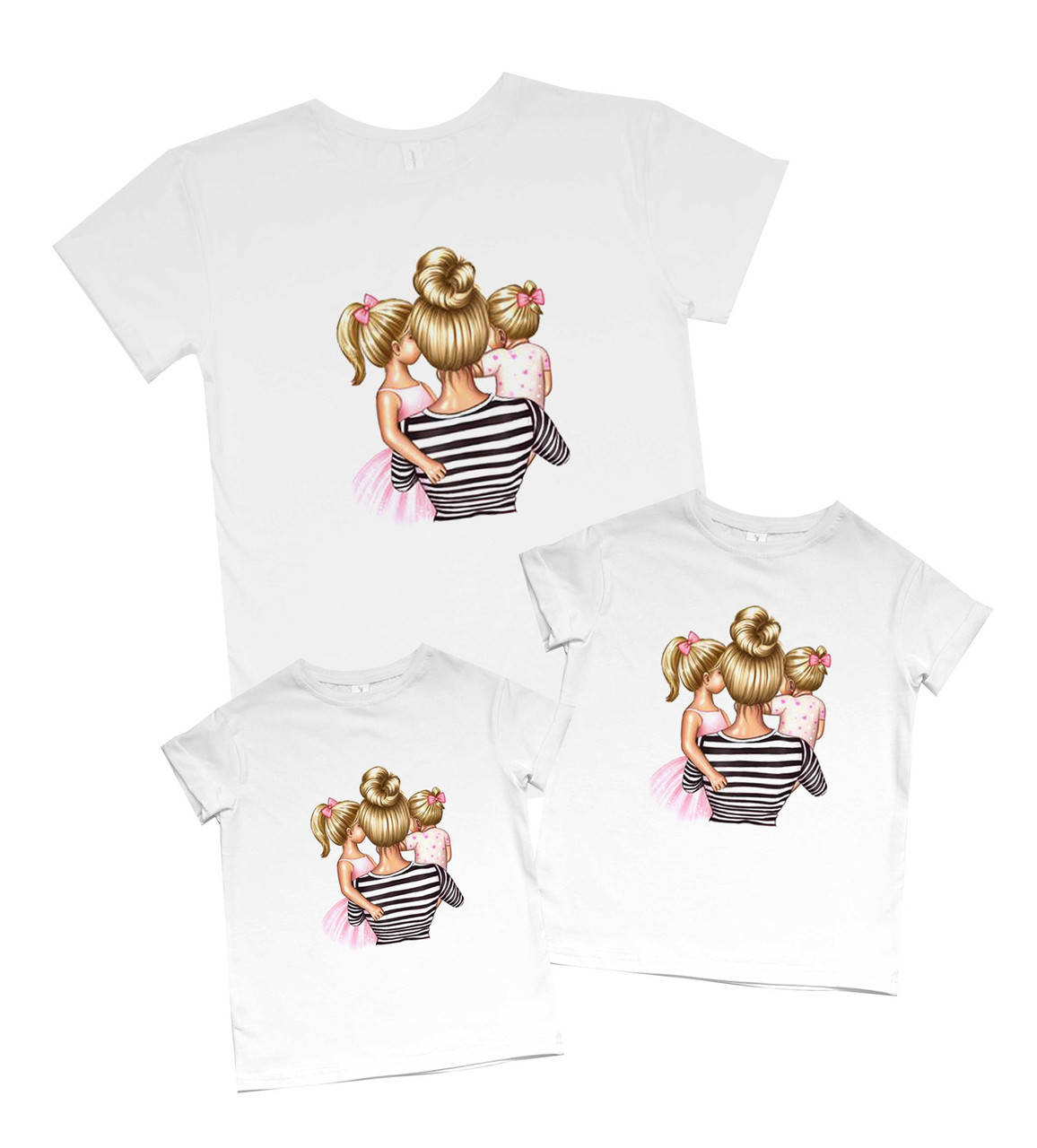 

Футболки для мамы и двух дочек "блондинка с детками на руках" Family look