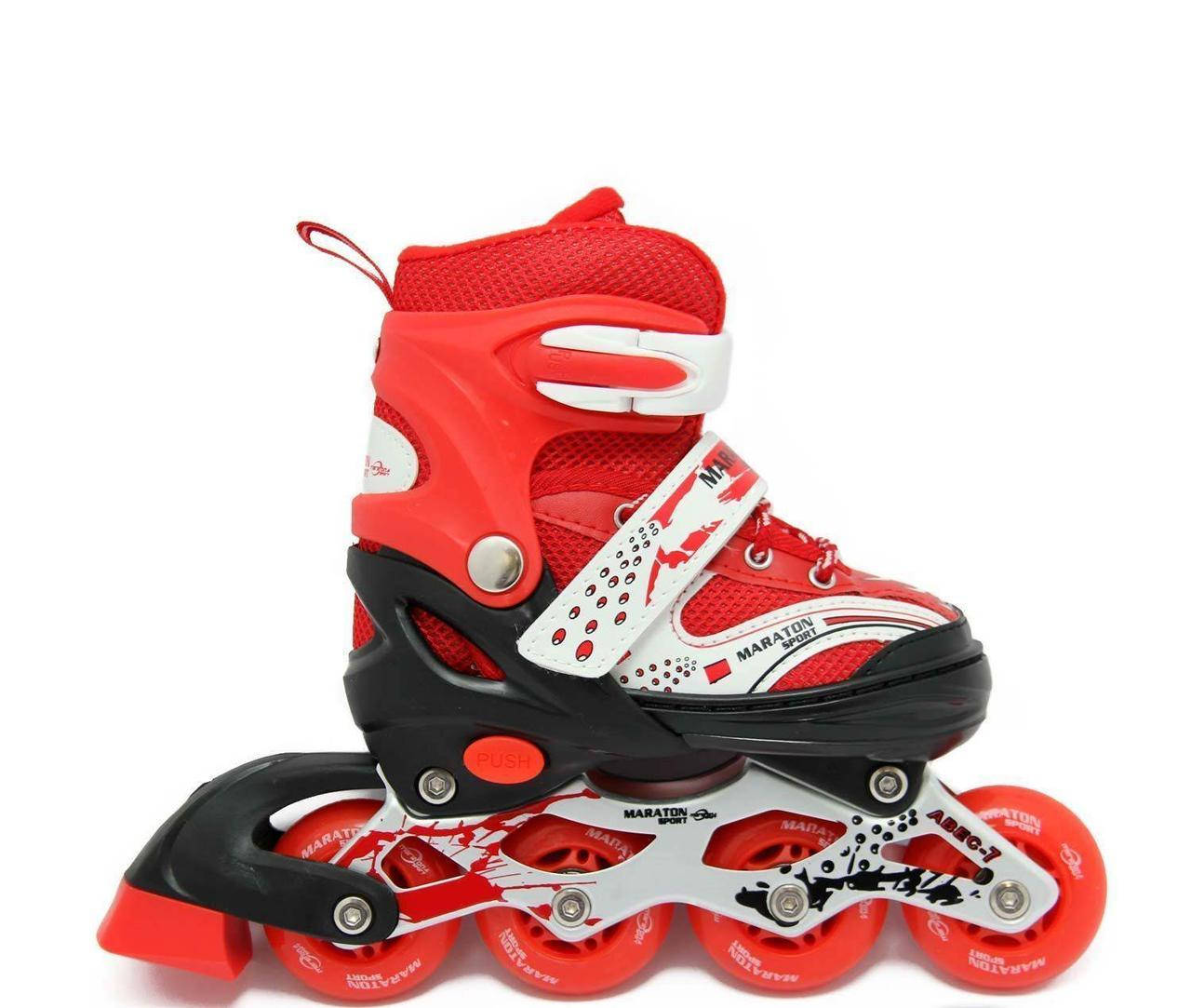 

Детские раздвижные ролики, роликовые коньки светящиеся колеса Maraton Oscar (красный)