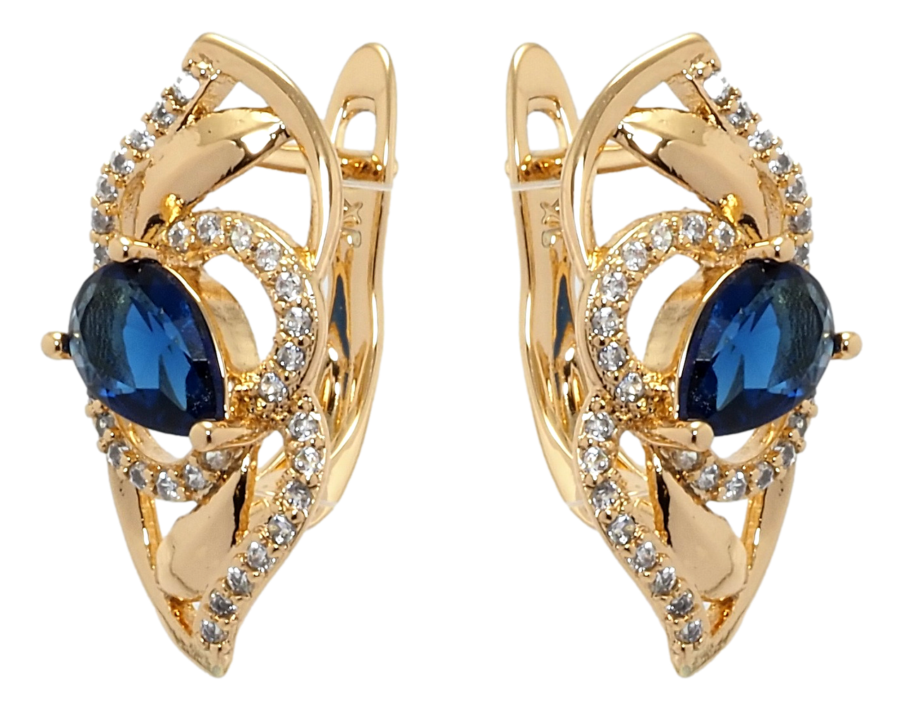 

Серьги Xuping Позолота 18K английский замок "Цветочная композиция с синим фианитом"