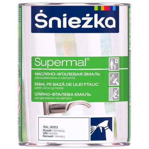 

Эмаль масляно-фталевая Sniezka Supermal белая глянцевая RAL 9003 0,8 л