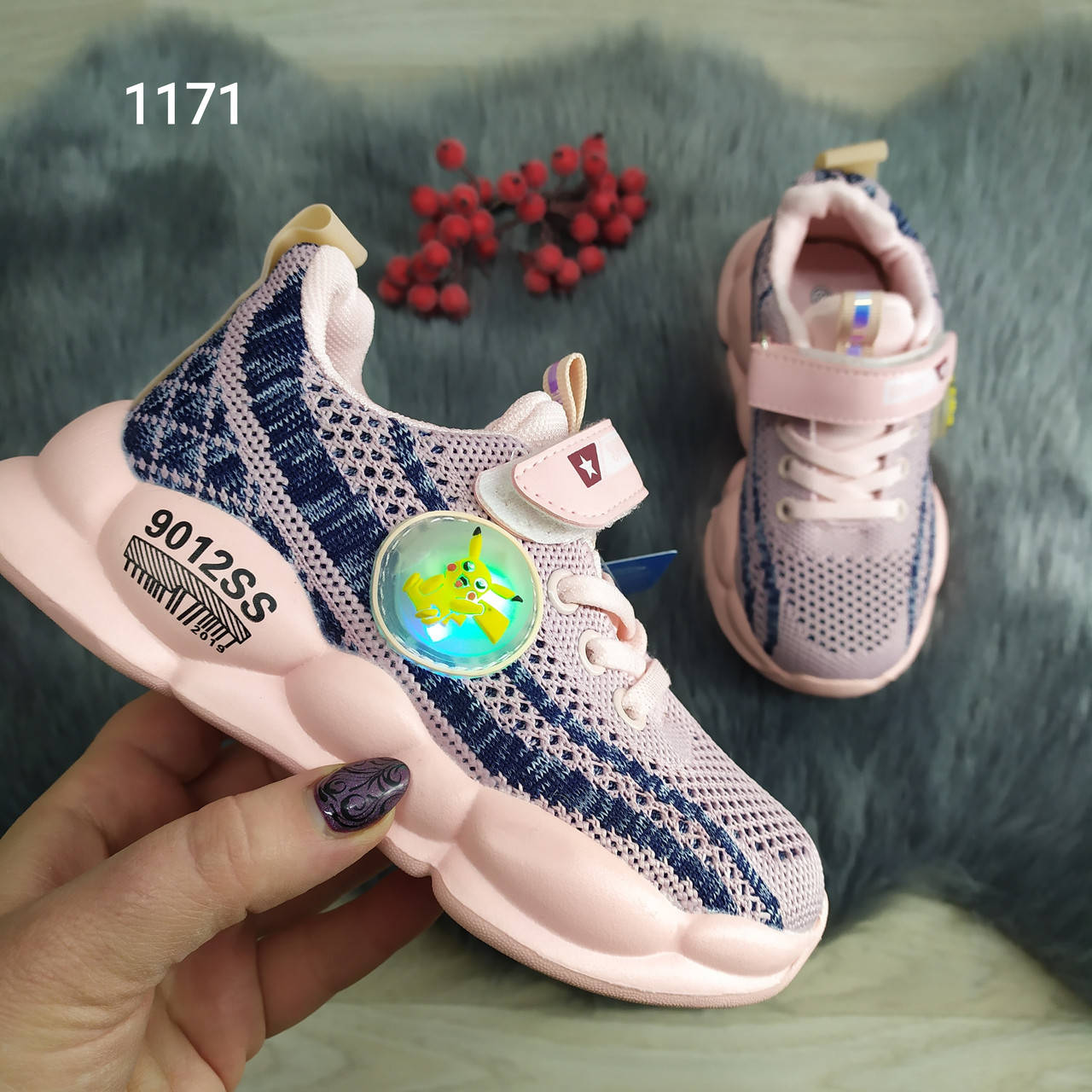 

Кроссовки для девочки текстильные с LED подсветкой розовые 27=17 см