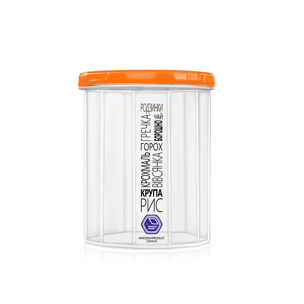 

Емкость для сыпучих продуктов 1 л с оранжевой крышкой, Оранжевый