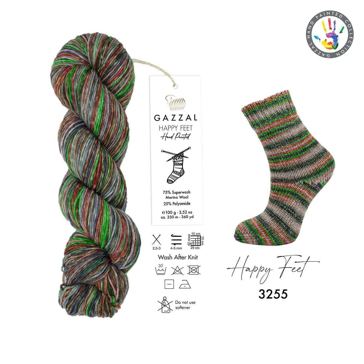 

Gazzal Happy Feet (Газзал Хеппи Фит) № 3255 (Пряжа для носков, мериносовая шерсть, нитки для вязания), Разные цвета