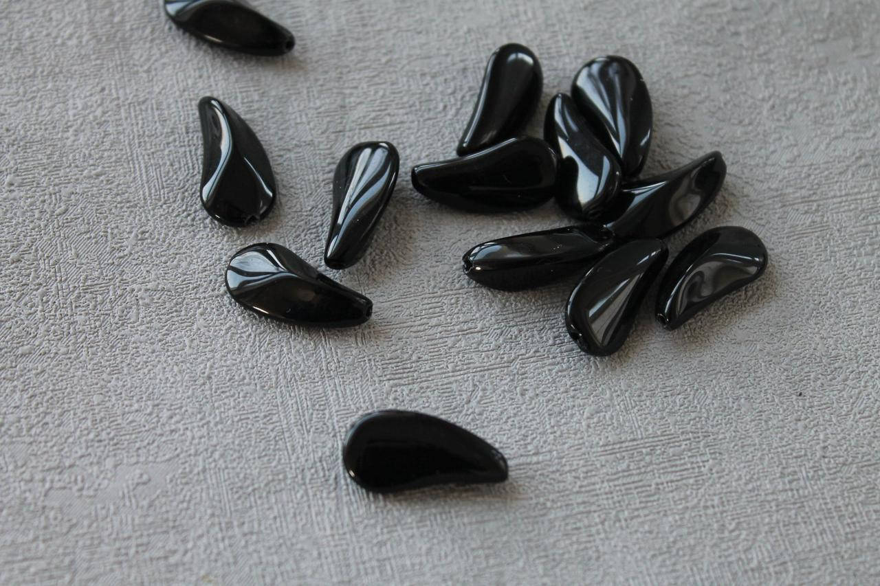 

Бусина стеклянная, капля черная, 23\12\8 мм, 1 шт