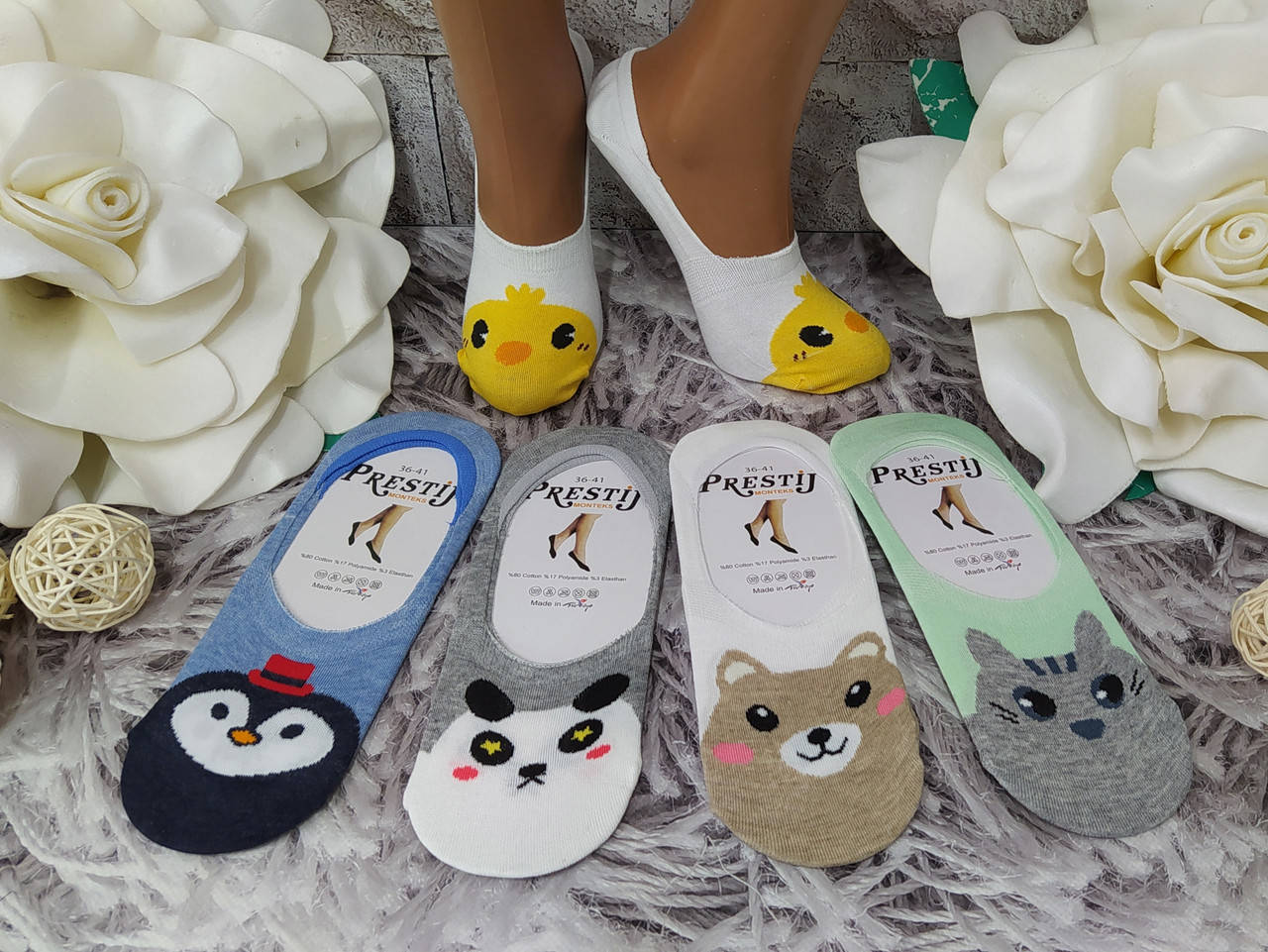 

Носки женские следки р. 36-41 хлопок короткие стрейч за 1 пару Prestiy monteks 2-A, Разные цвета