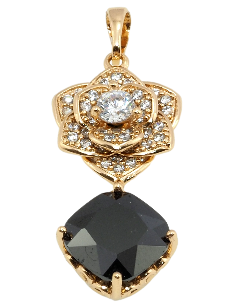 

Кулон Xuping Позолота 18K "Цветок с черным фианитом" для цепочки до 4мм