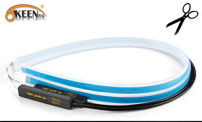 

Дневные гибкие ходовые огни ДХО с режимом поворота (бегущего) (DRL) 45см( Светло голубой и желтый поворот)