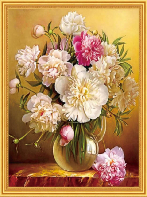 

50*40см Пионы, алмазная живопись, полная выкладка