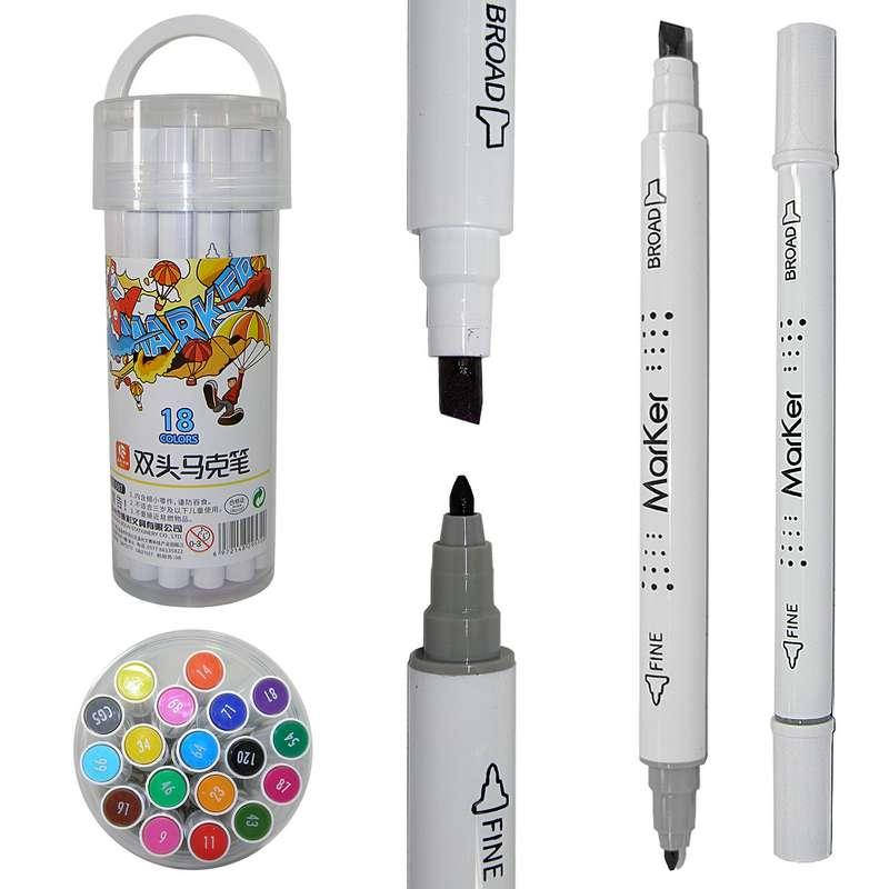 

Скетч-маркеры Marker 18 цветов двусторонние (для толстых и тонких линий), Разные цвета