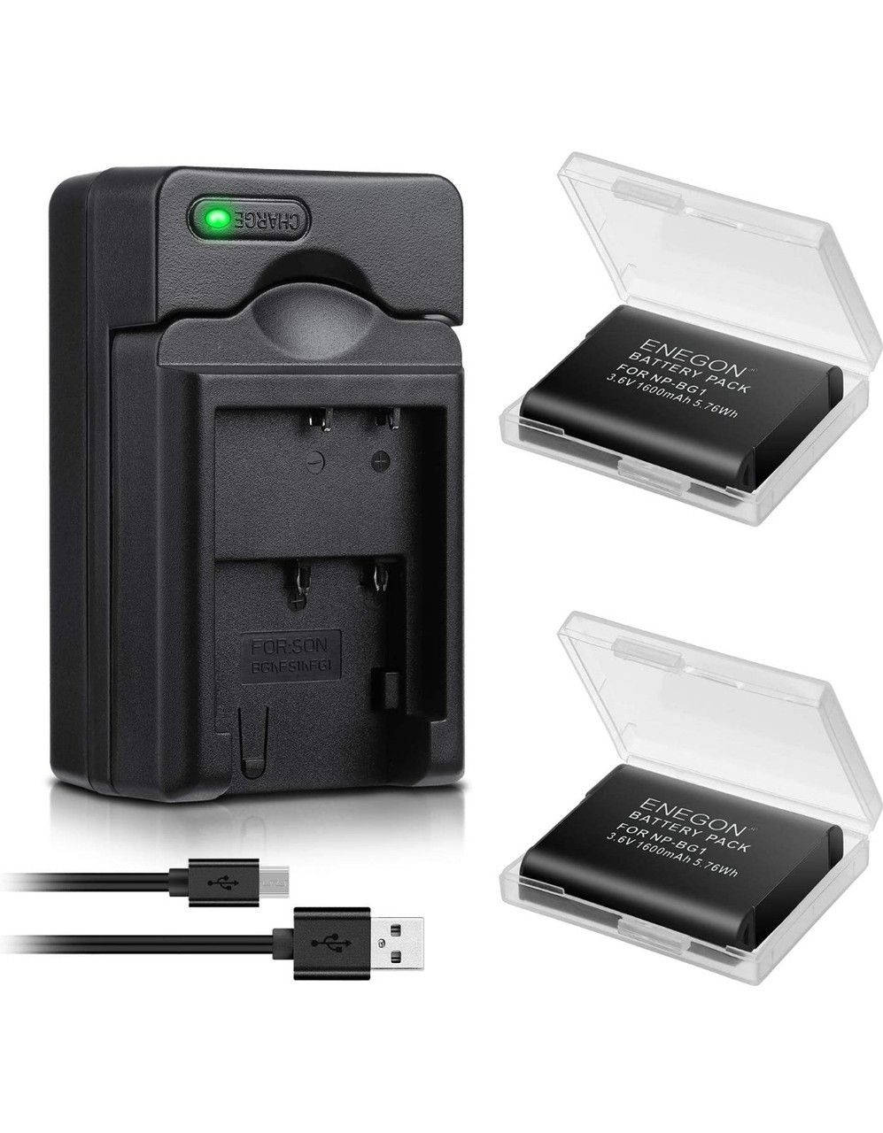 

NP-BG1, батарея ENEGON (2 шт.) и быстрое зарядное устройство USB для Sony NP-BG1 NP-FG1 и Sony DSC-W30 W35 W50