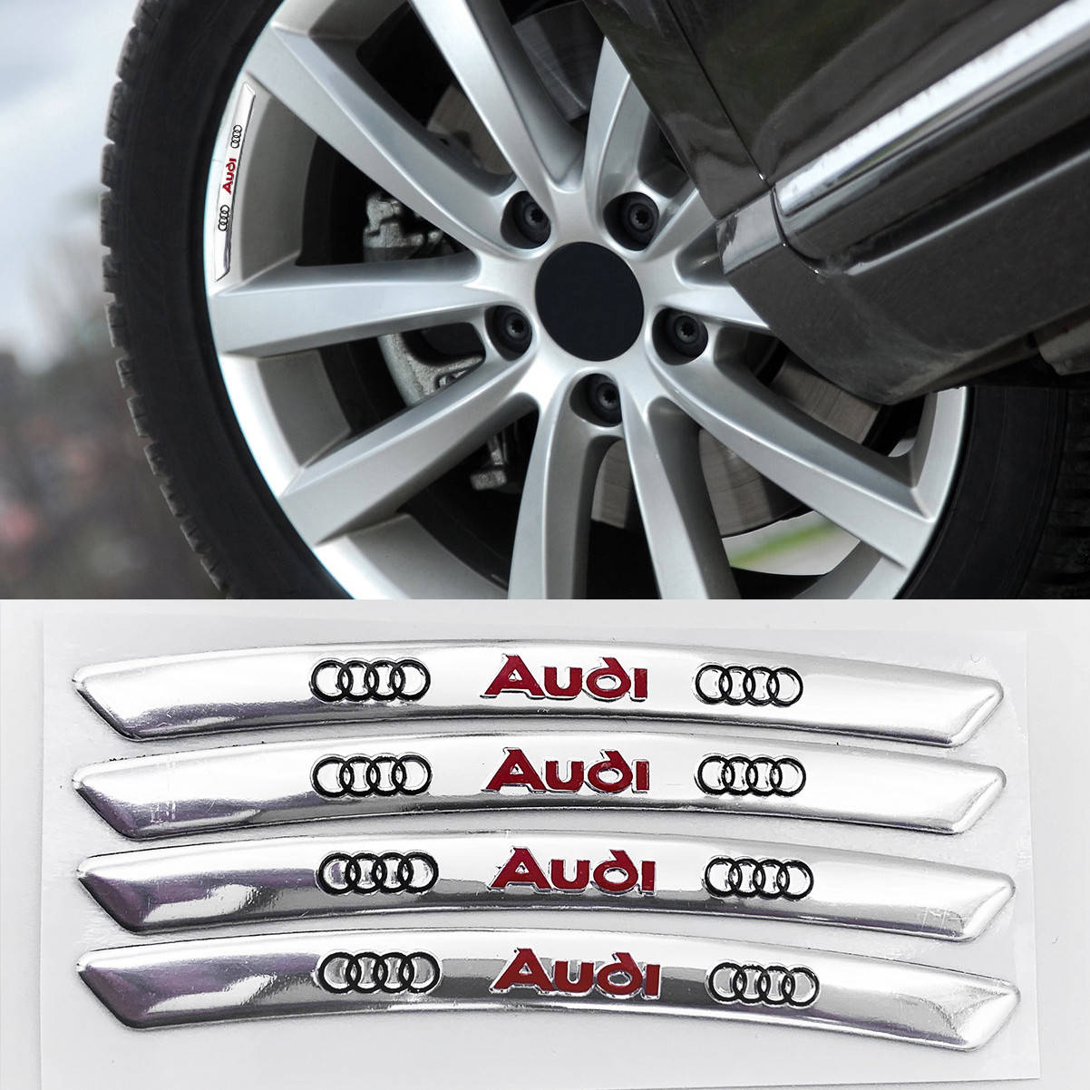 

Наклейки на диски AUDI (АУДИ) на колеса Серебристые, Черный