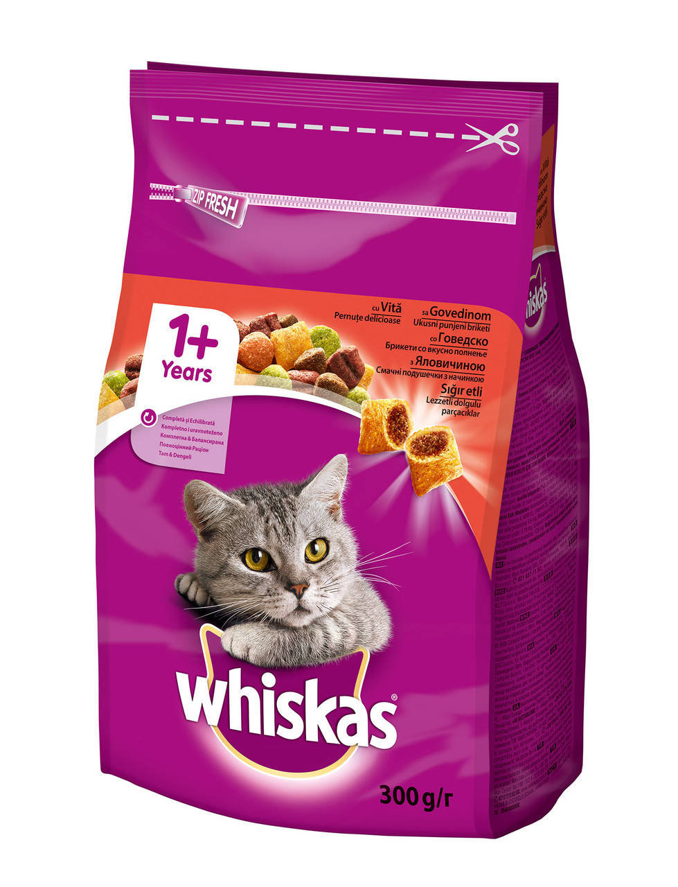 

Сухой корм с Говядиной для взрослых кошек 300 г Whiskas Вискас