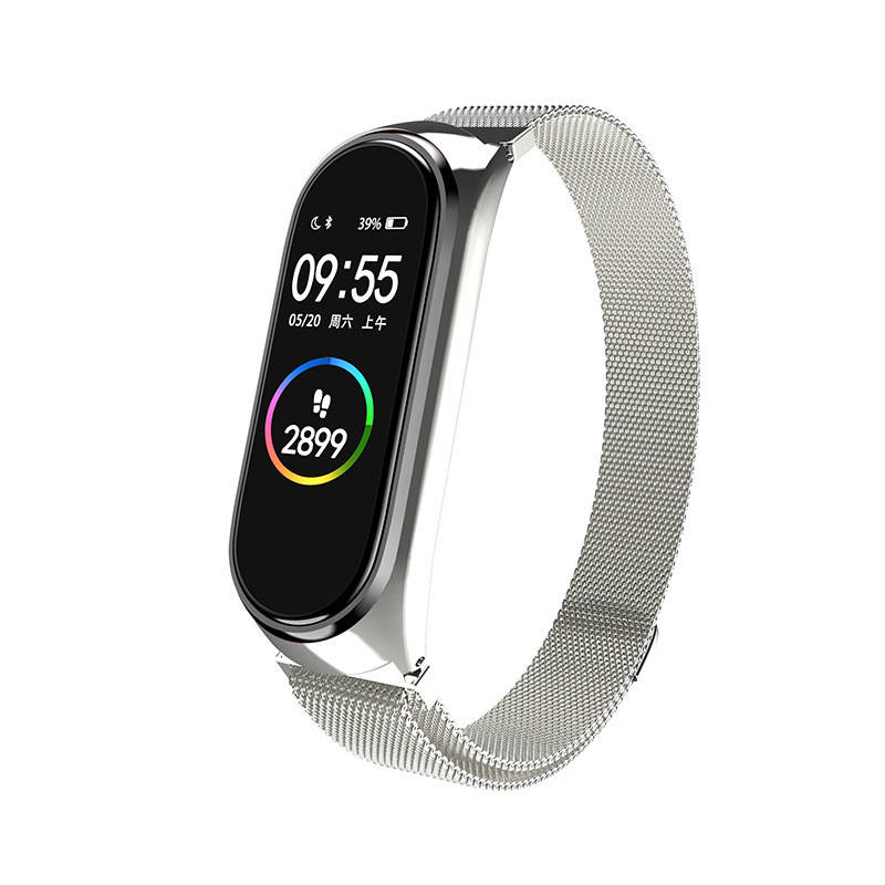 

Mi band 4 ремешок металлический миланская петля серебряный