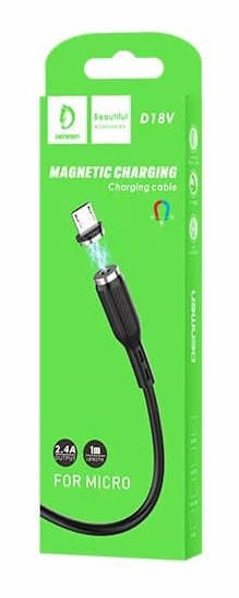 

Магнитный кабель силиконовый DENMEN D18V Micro USB 2.4A Black, Черный