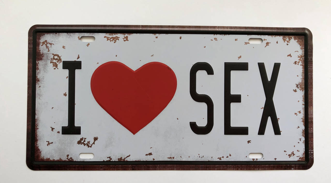 

Металлическая ретро-табличка "I love sex" 15х30см