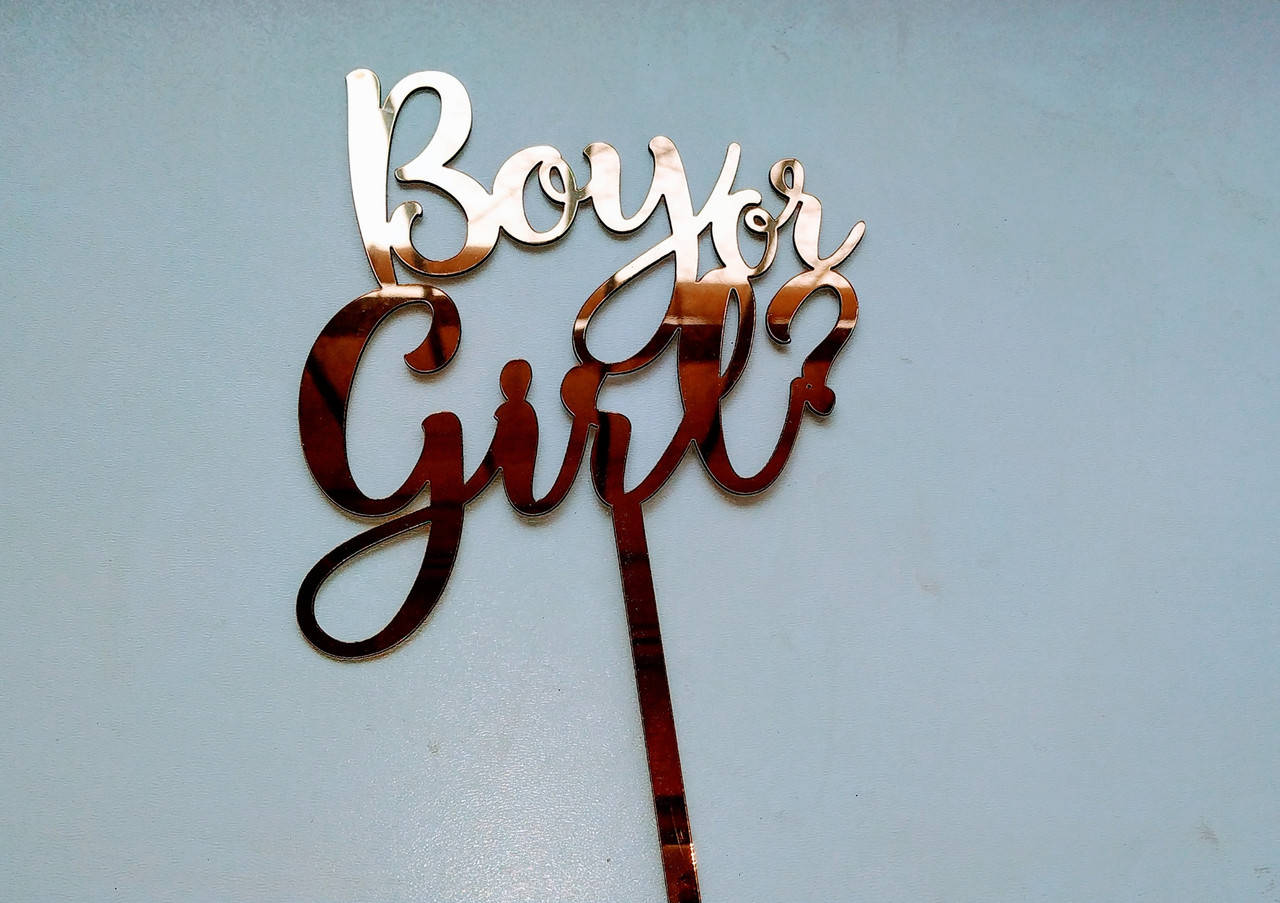 

Топпер в торт зеркальный пластик золото Boy or Girl